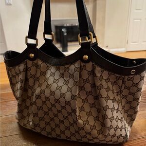 Gucci Leather Tote Brown Canvas Bag